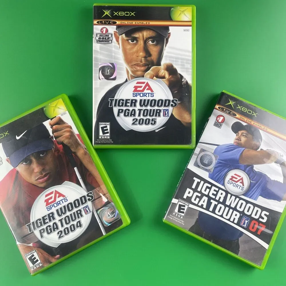 Tiger Woods PGA Tour Video Game Lot (Microsoft Xbox) 07 2005 2004 Complete CIB